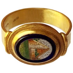 Antique Gold Ring with Micromosaic 'Vatican Studio 19th Century' with Cestius Pyramid