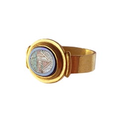 Gold Ring with Micromosaic 'Vatican Studio 19th Century' with Cestius Pyramid