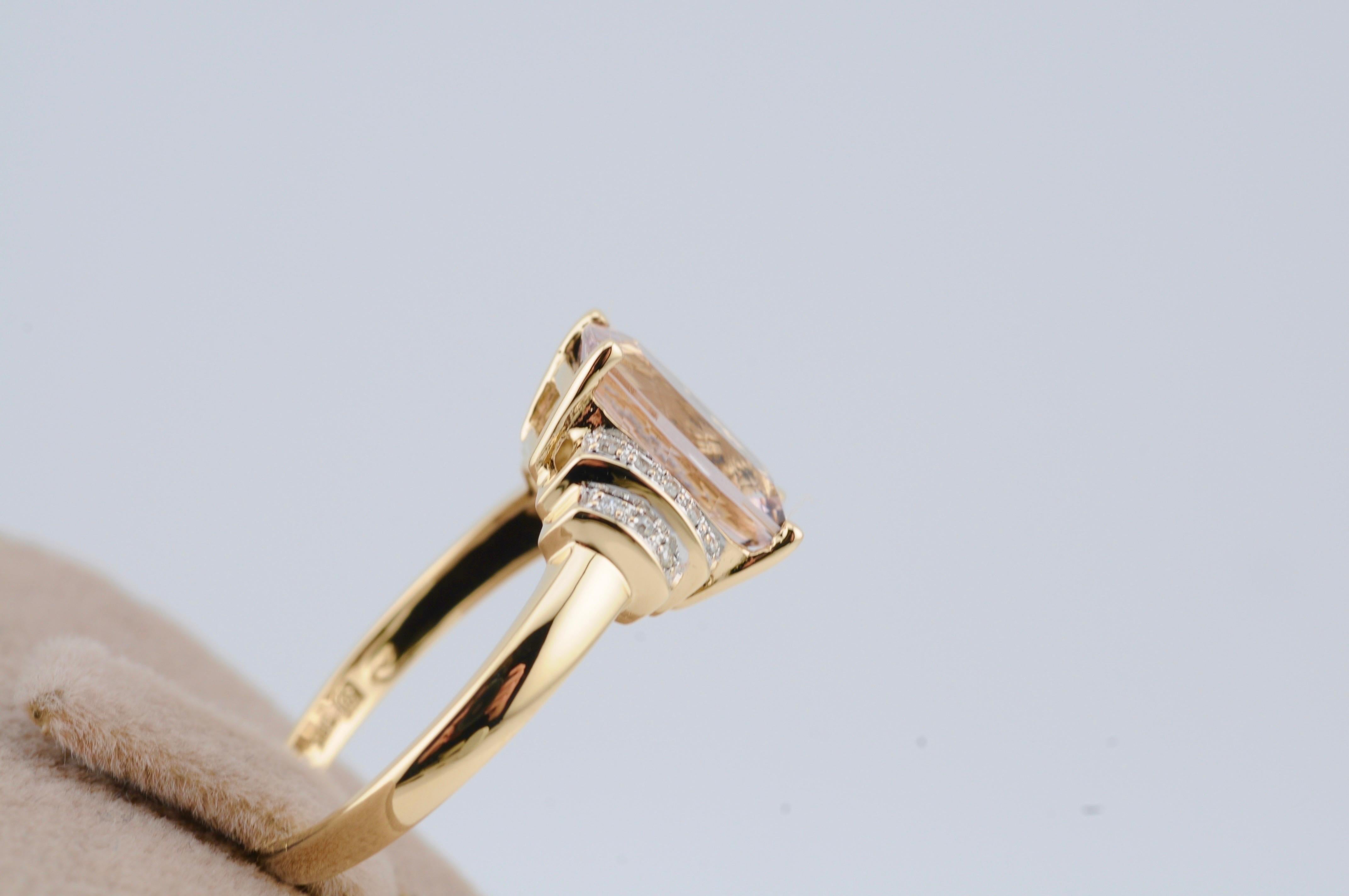 Anillo de oro con morganita/diamantes - 7 ct en 14k GG gema Movimiento estético