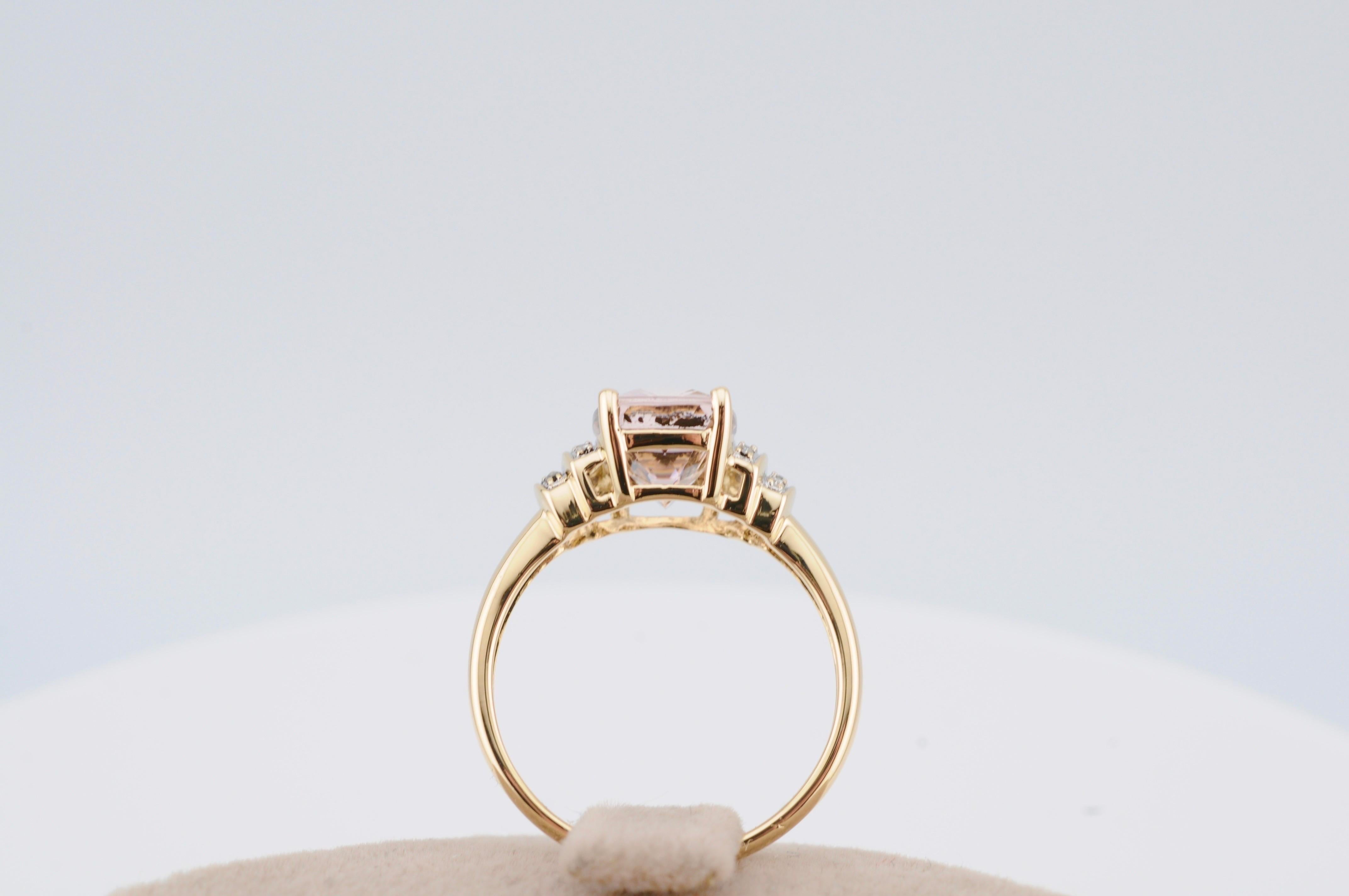 Anillo de oro con morganita/diamantes - 7 ct en 14k GG gema Corte mixto