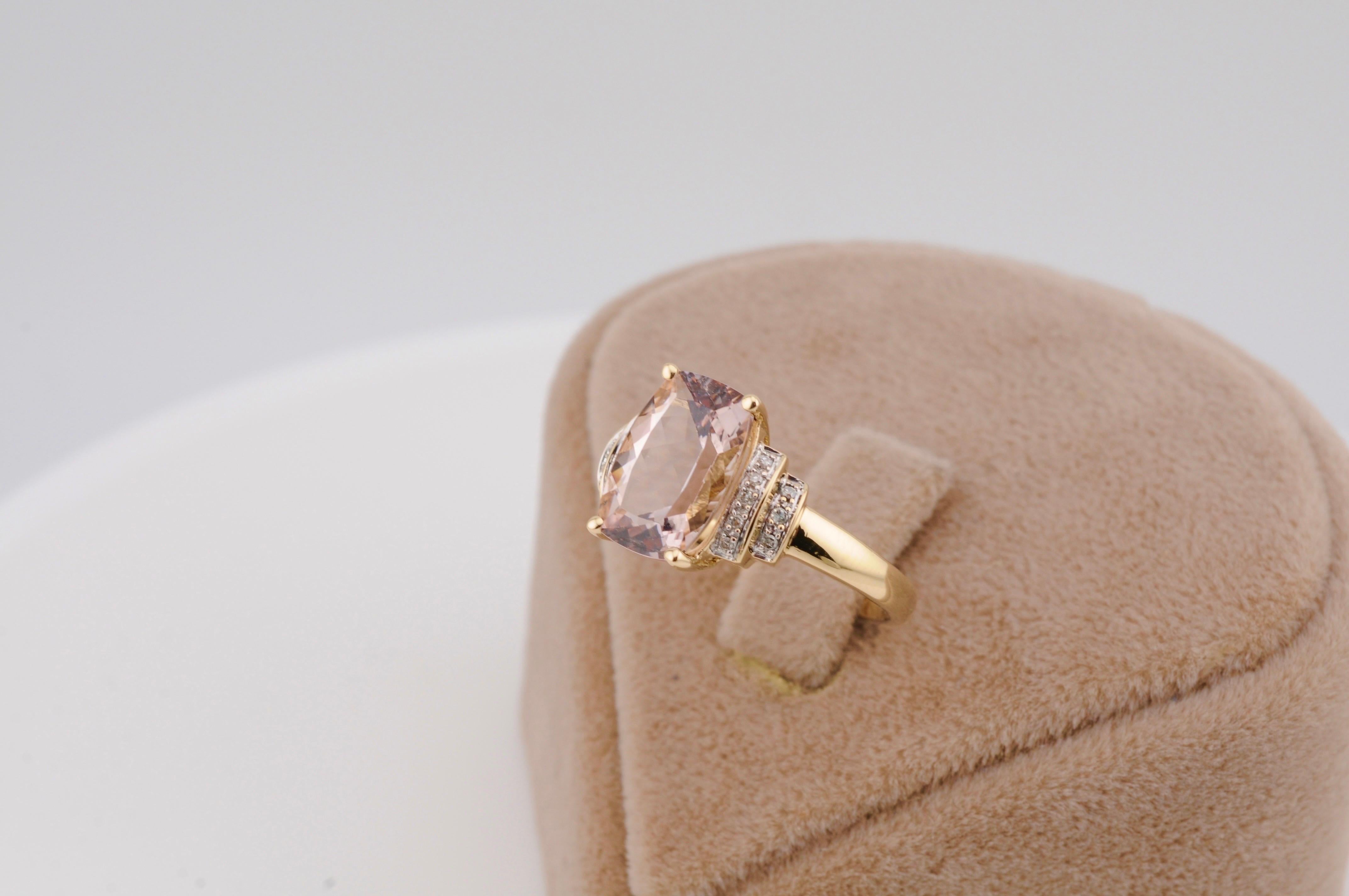 Femenino o masculino Anillo de oro con morganita/diamantes - 7 ct en 14k GG gema