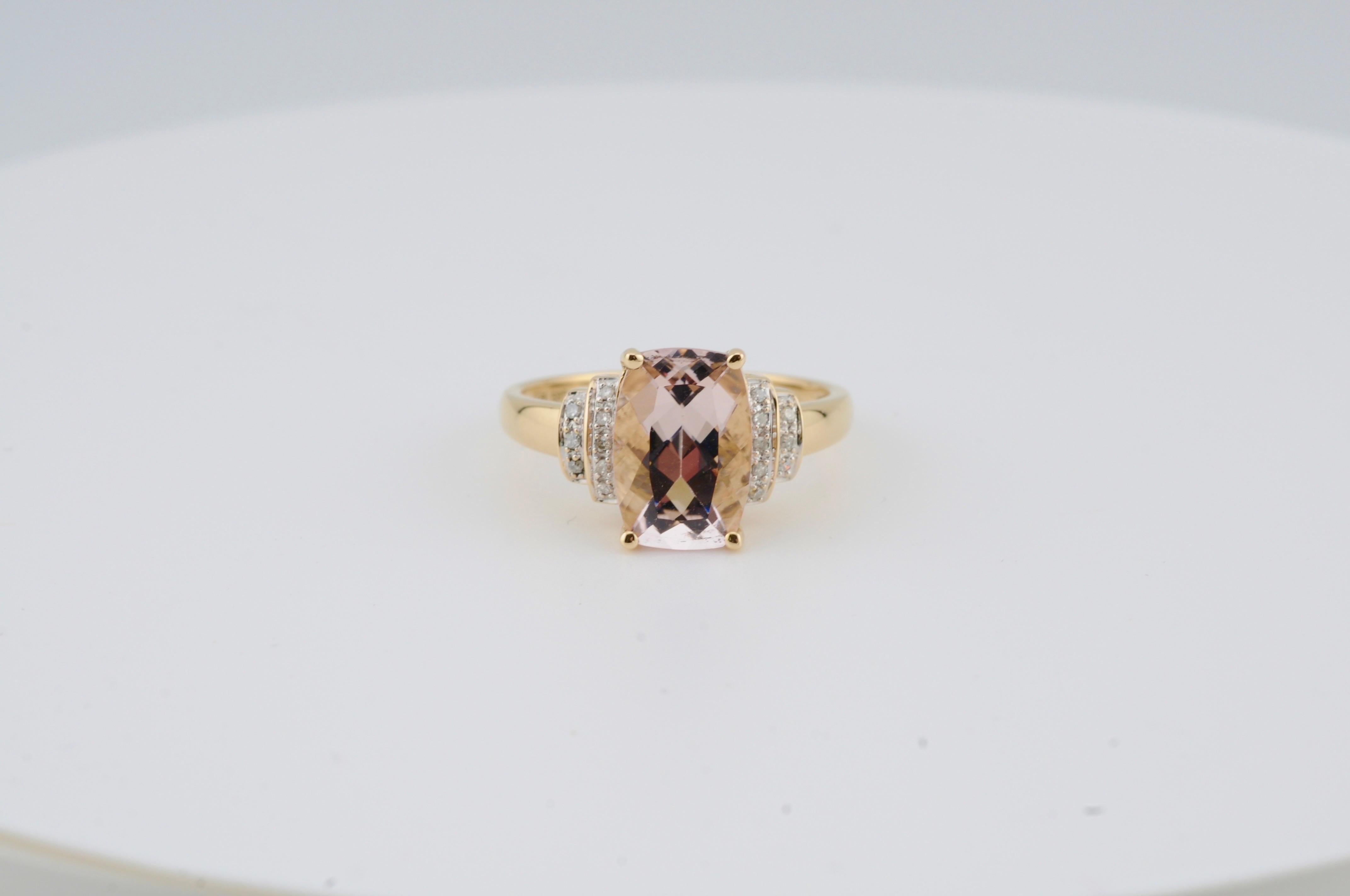 Anillo de oro con morganita/diamantes - 7 ct en 14k GG gema 1