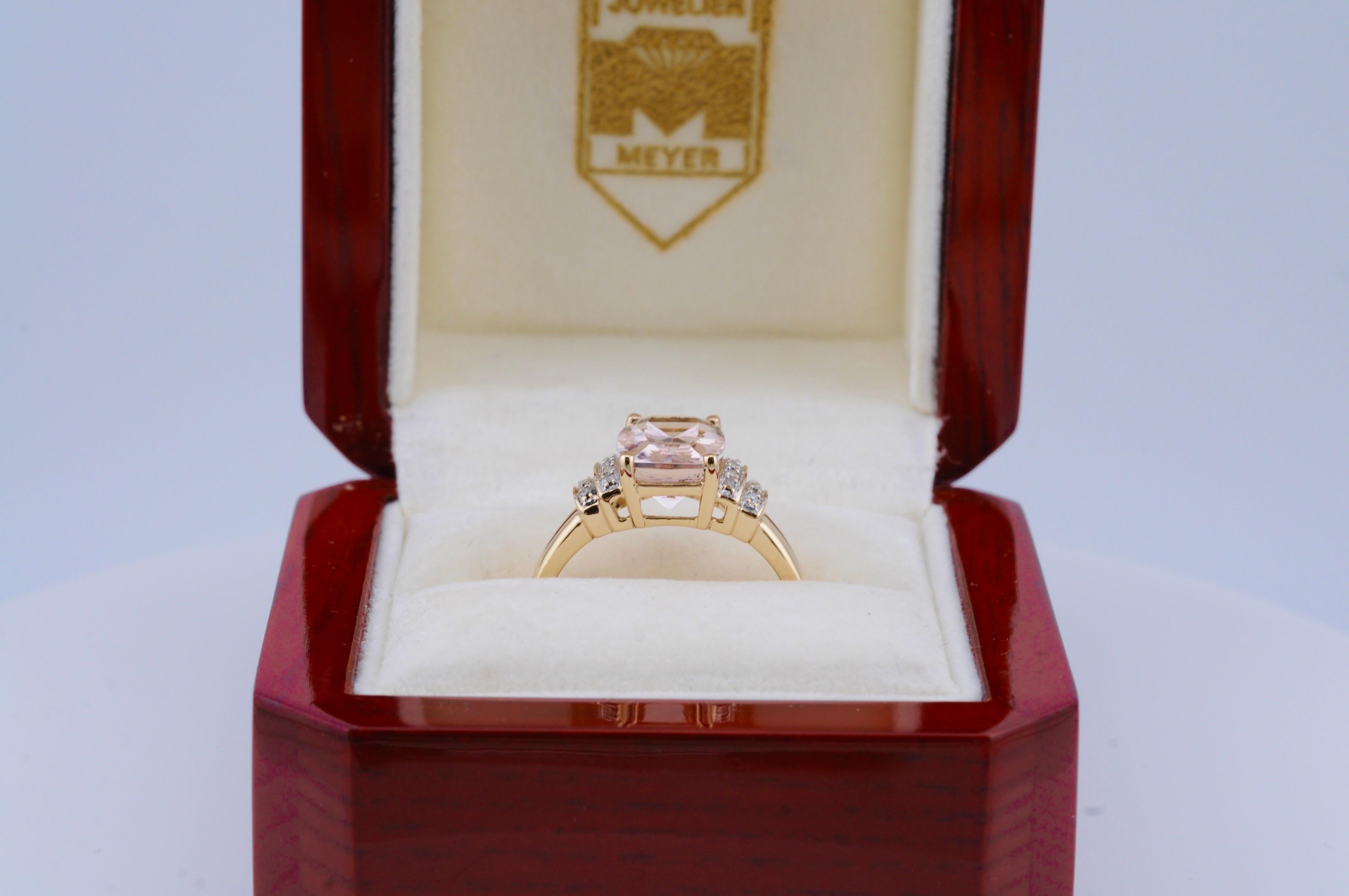 Anillo de oro con morganita/diamantes - 7 ct en 14k GG gema 2
