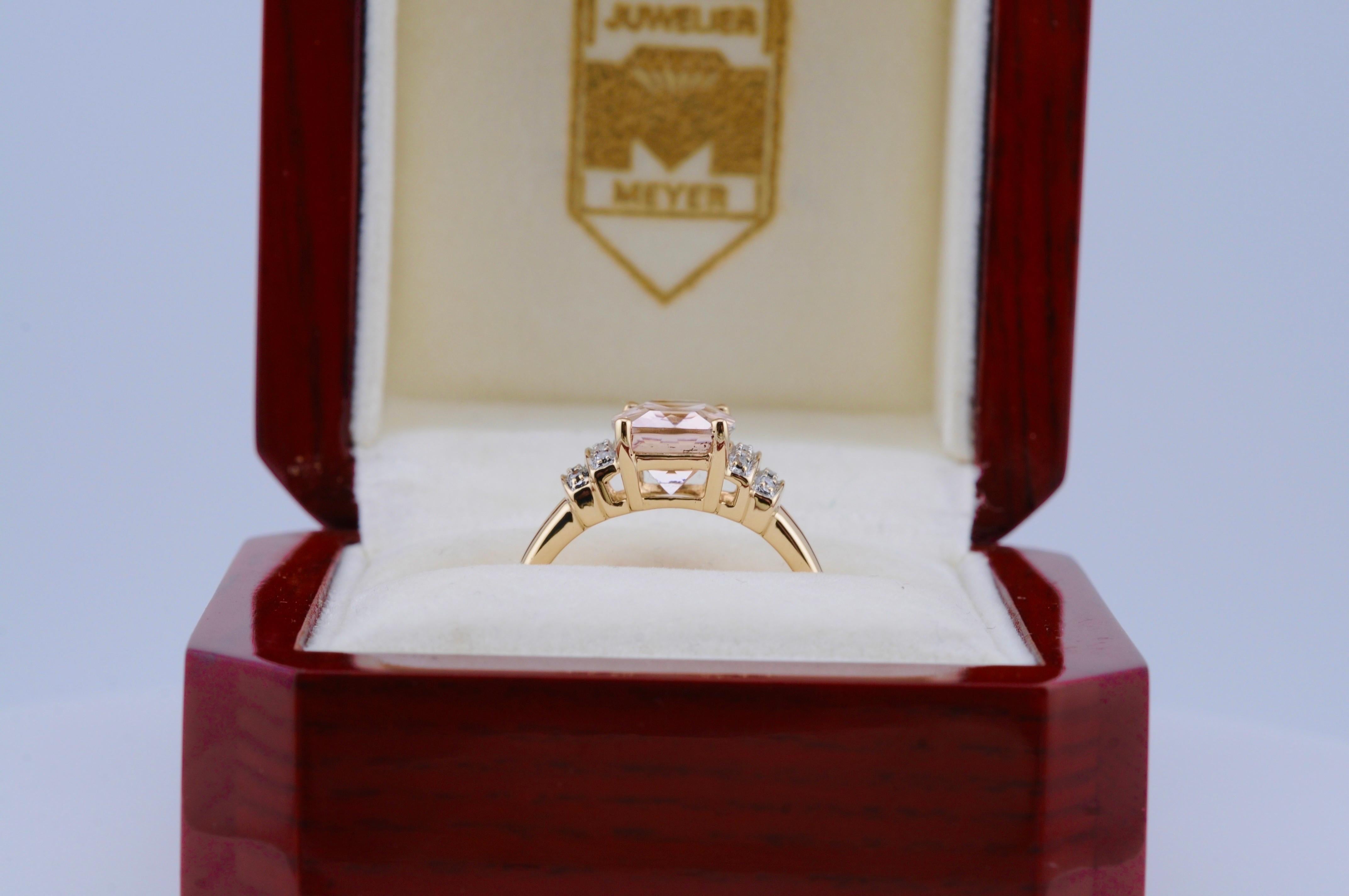 Anillo de oro con morganita/diamantes - 7 ct en 14k GG gema 3