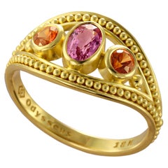 Gold Ring with Pink and Orange Sapphires