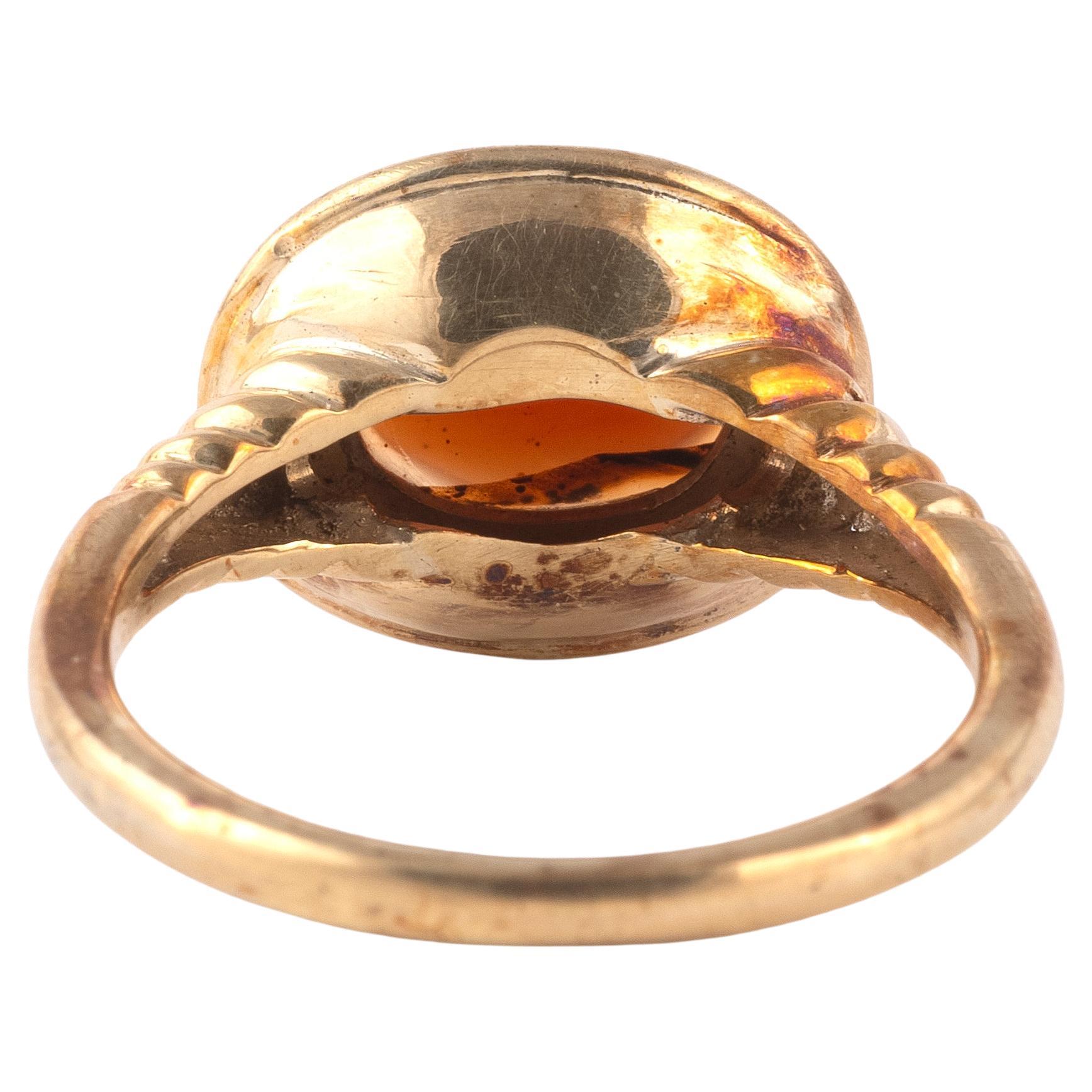 Classical Roman Gold Ring With Rabbit Pinkish Agate Roman Cameo 1st-Century AD For Sale