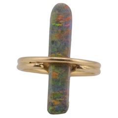 Gold Ring with Rectangular Opal 18k YG