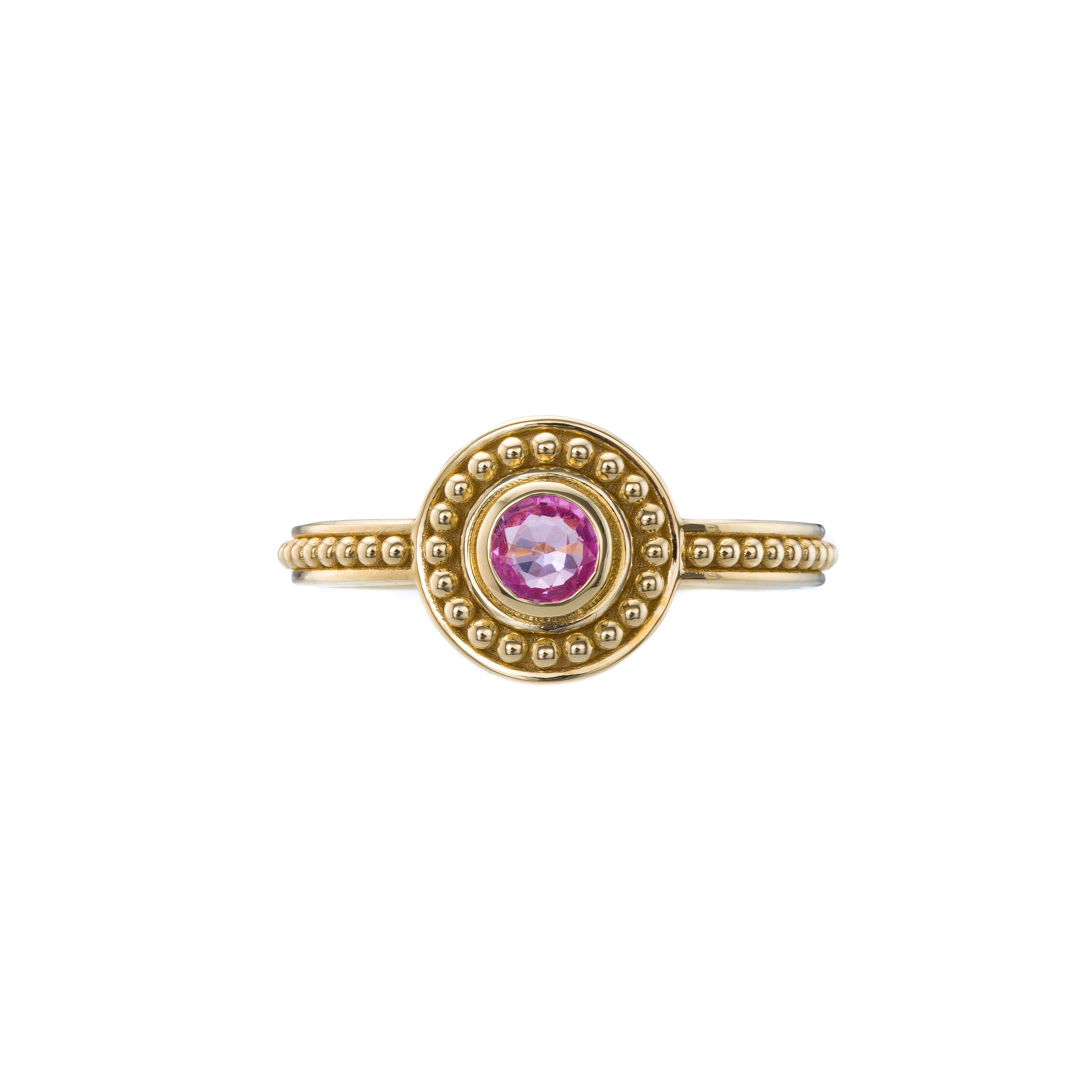 Round Cut Gold Ring with Round Pink Sapphire For Sale