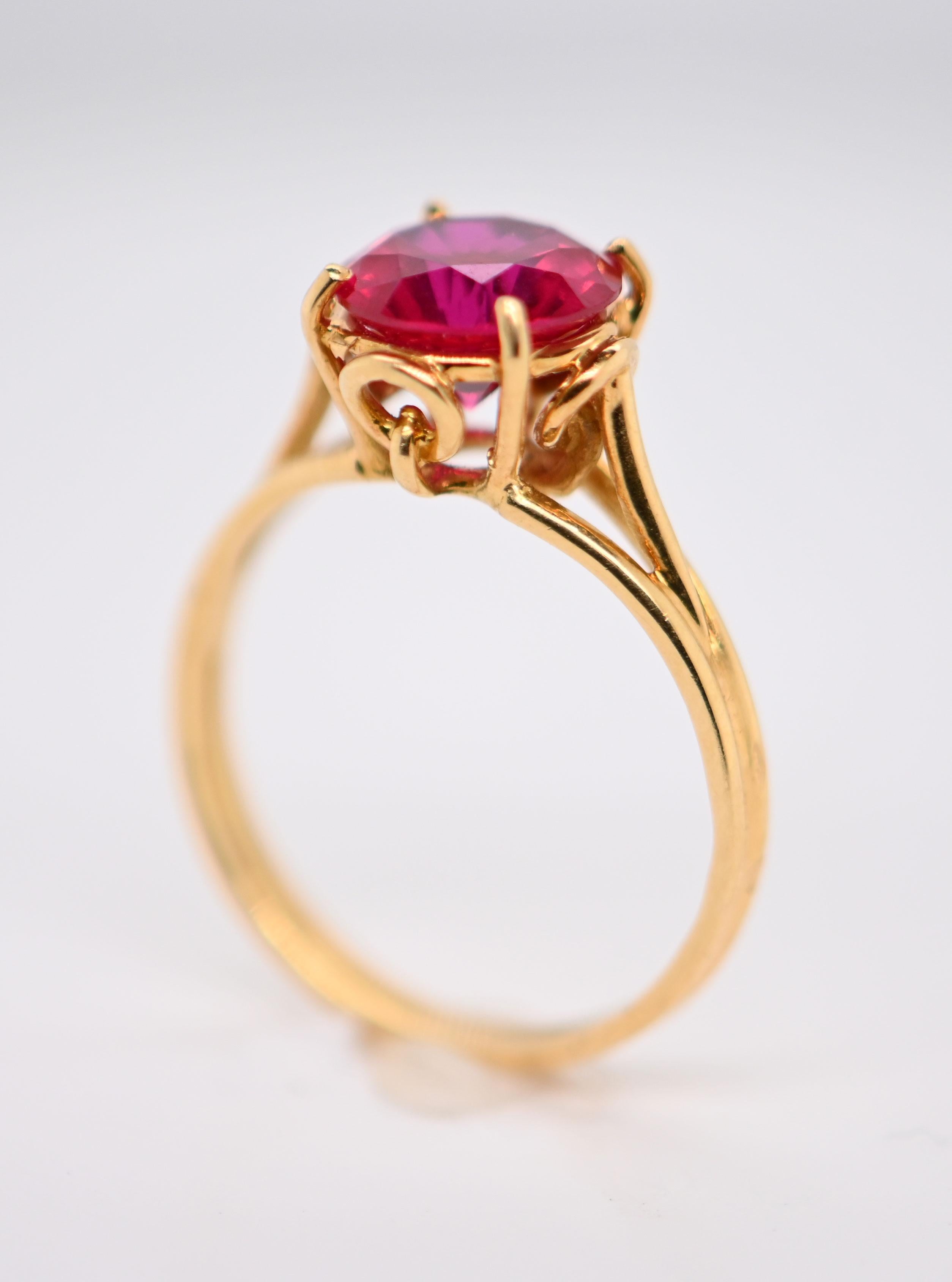 Artisan Gold Ring with Rubellite Solitaire For Sale