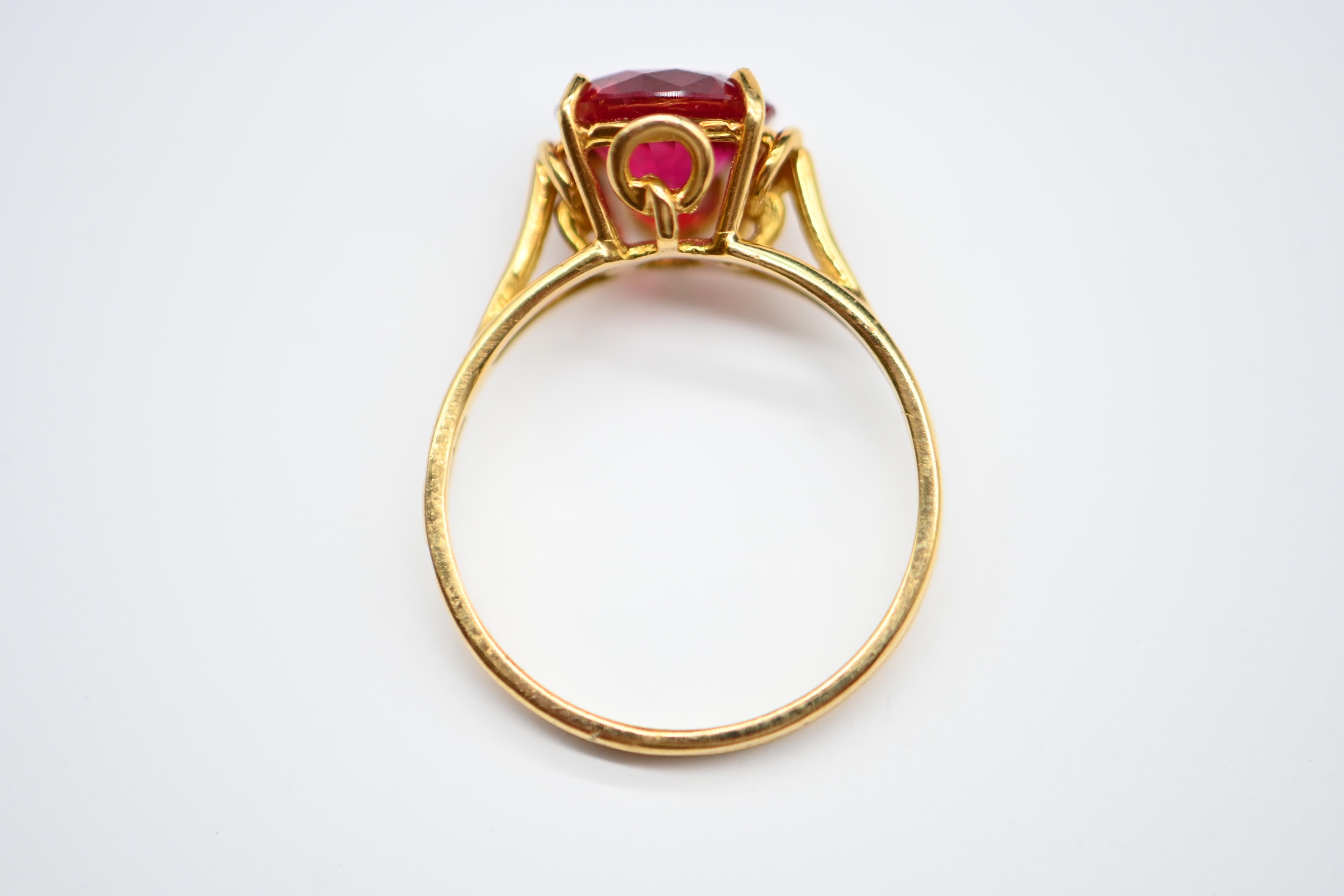 Gold Ring with Rubellite Solitaire For Sale 2