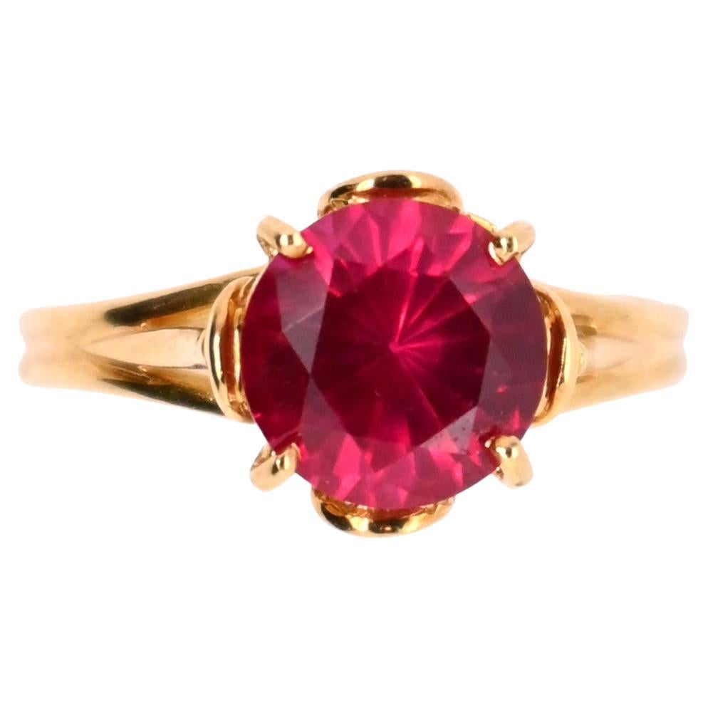 Gold Ring with Rubellite Solitaire For Sale