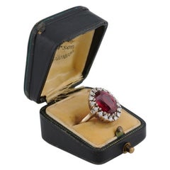 Gold Ring with Rubellite Tourmaline Diamond Halo Vintage Gold Ring with Rubellite Tourmaline Diamond Halo Vintage