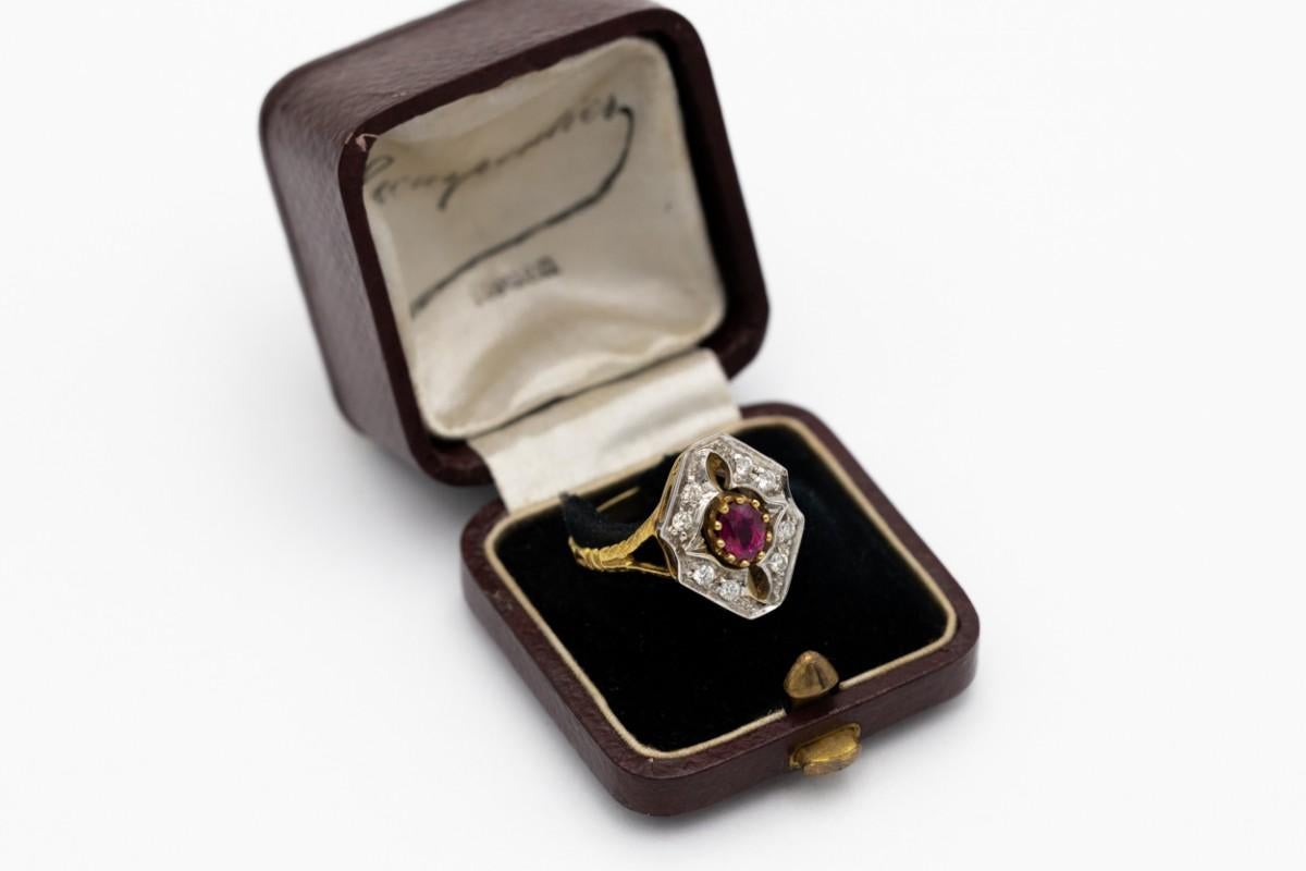 Gold ring with ruby and diamonds, mid 20th century. 6