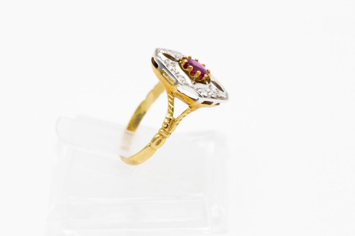 Women's or Men's Gold ring with ruby and diamonds, mid 20th century.