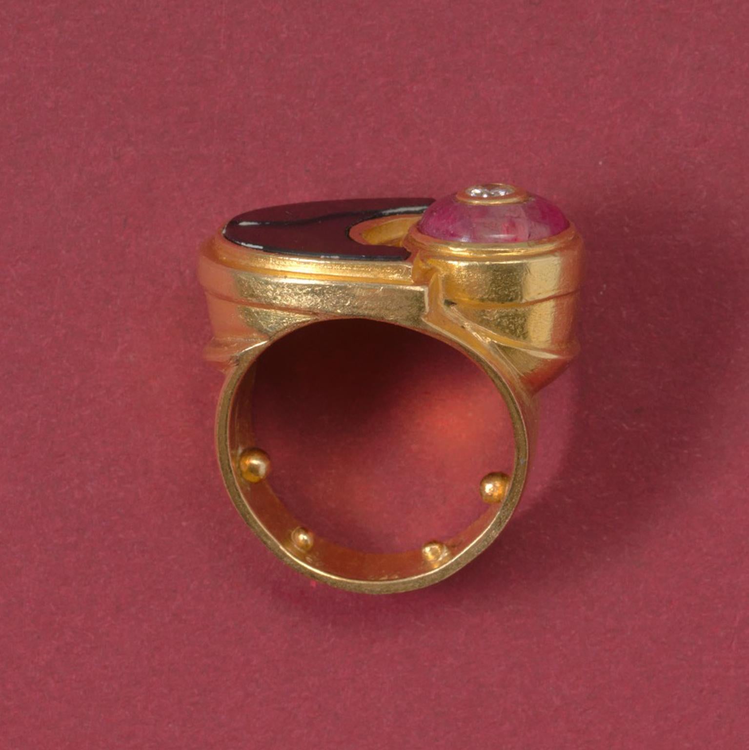 Gold Ring with Ruby Diamond and Onyx 1