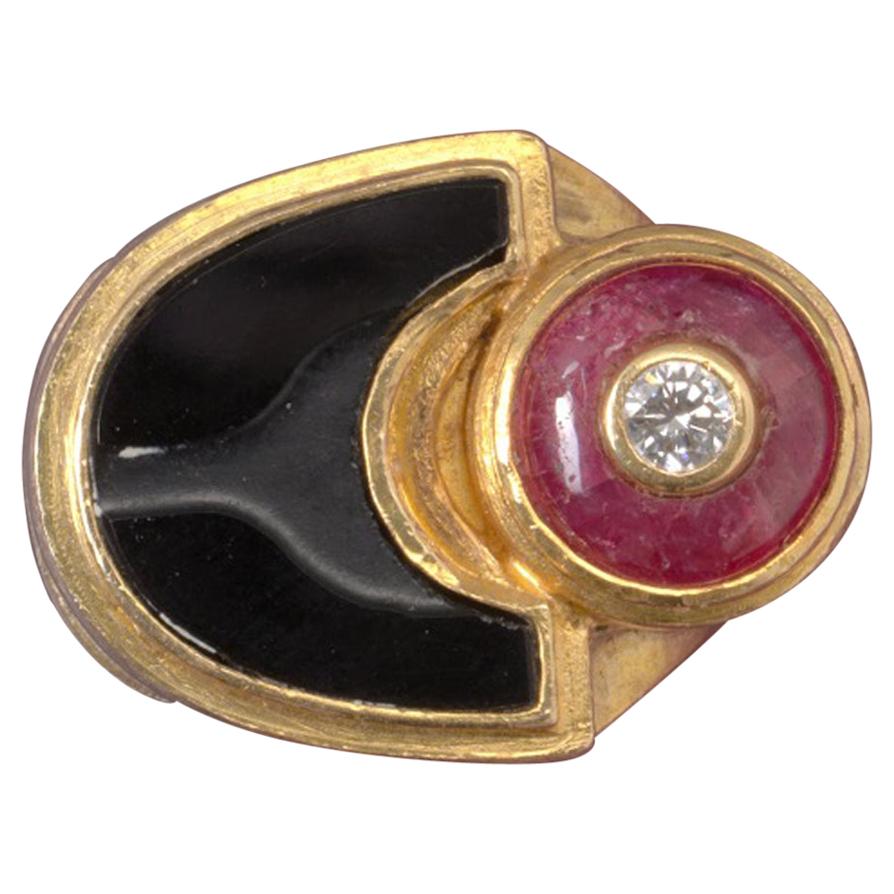 Gold Ring with Ruby Diamond and Onyx