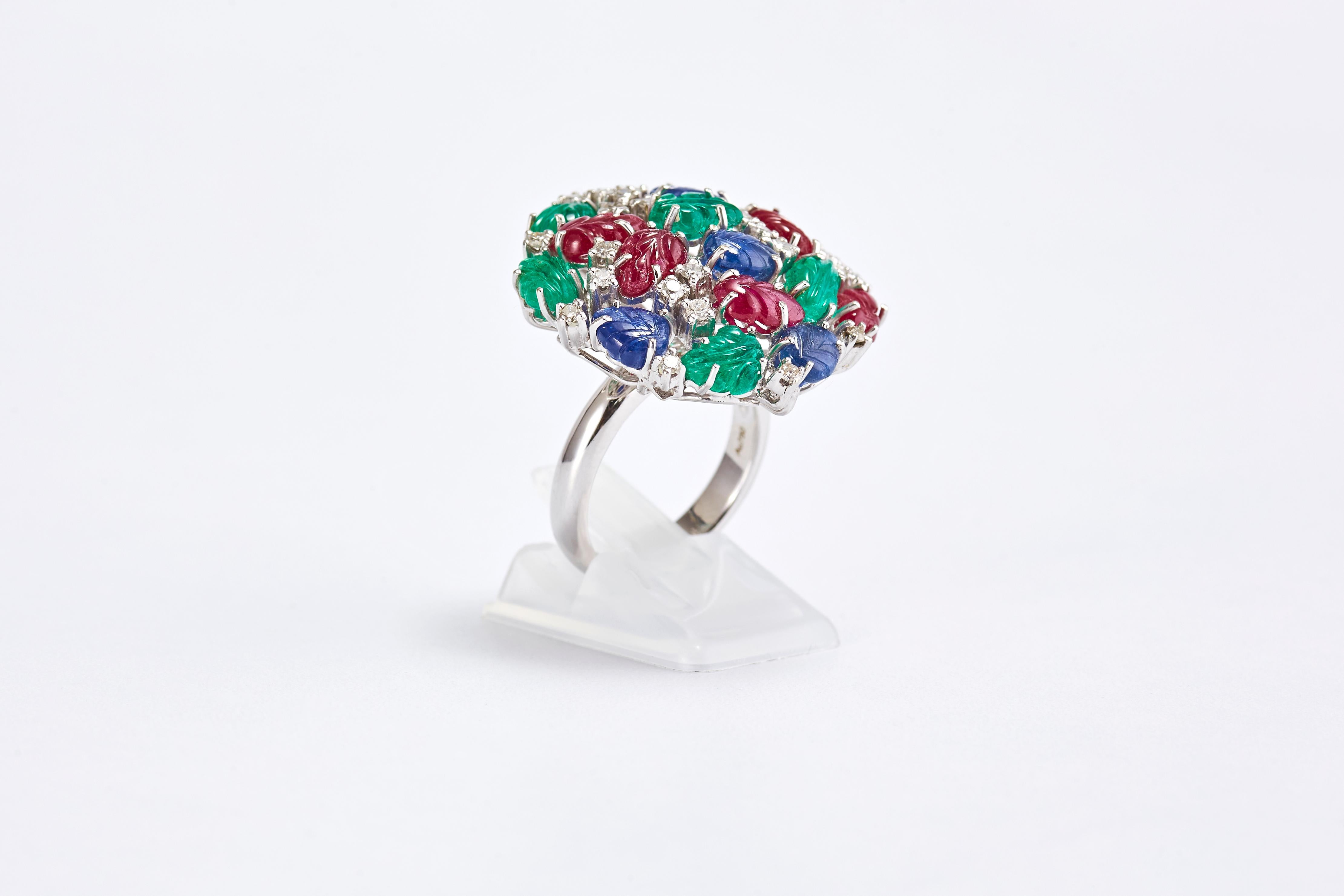 De las mujeres Anillo de Oro con Rubí, Zafiro, Esmeralda y Diamantes en venta