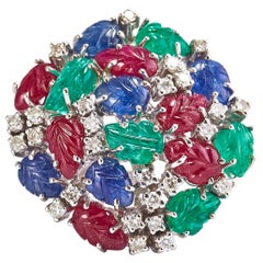 Retro Gold Ring with Ruby, Sapphire, Emerald and Diamonds