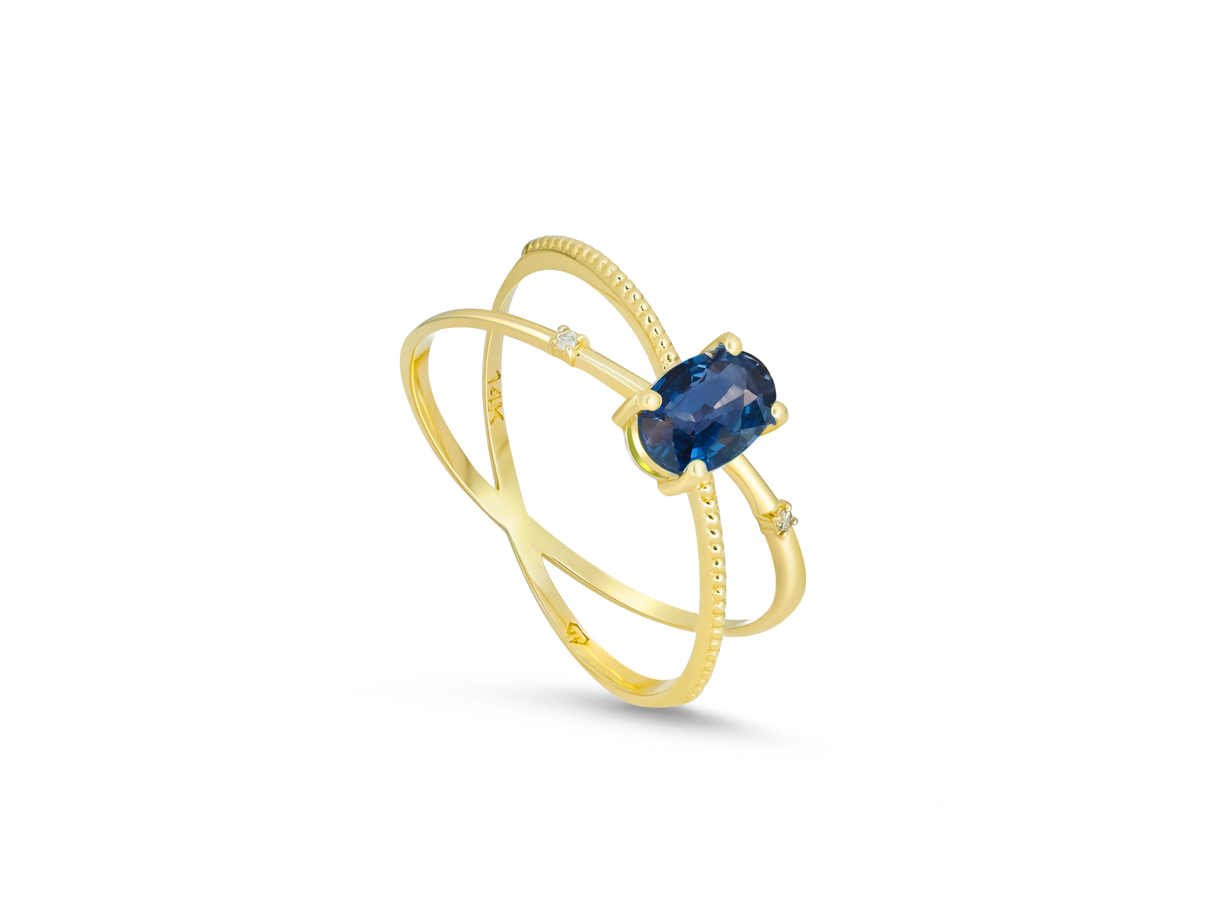 For Sale:   Gold Ring with Sapphire and Diamonds. Blue sapphire ring.! 5