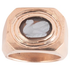 Gold Ring With Swan Agate Roman Cameo 2nd-3rd century AD