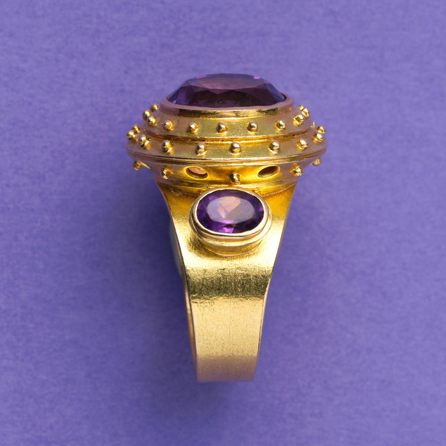 Gold Ring with Three Large Amethysts 1