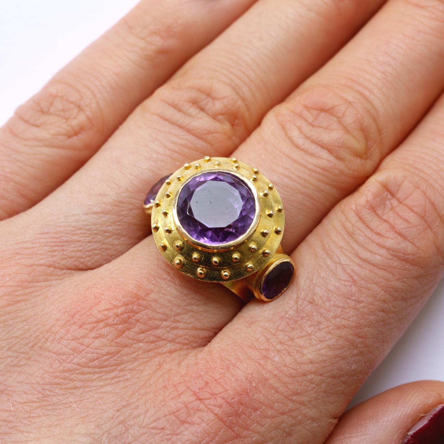 Gold Ring with Three Large Amethysts 2