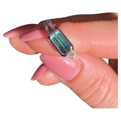 Gold Ring with Tourmaline and Diamonds natural gems, 14Karat White Gold, 7.25US
