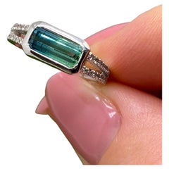 Gold Ring with Tourmaline and Diamonds natural gems, 14Karat White Gold, 7.25US