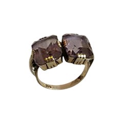 Gold Ring with Two Amethysts, 14 Karat