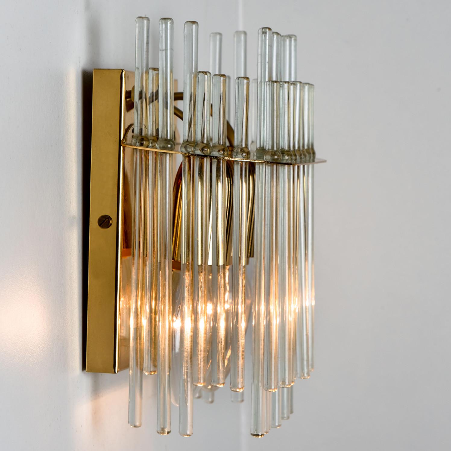 Other Gold Rod Glass and Clear Brass Wall Sconce, Sciolari, 1960 For Sale