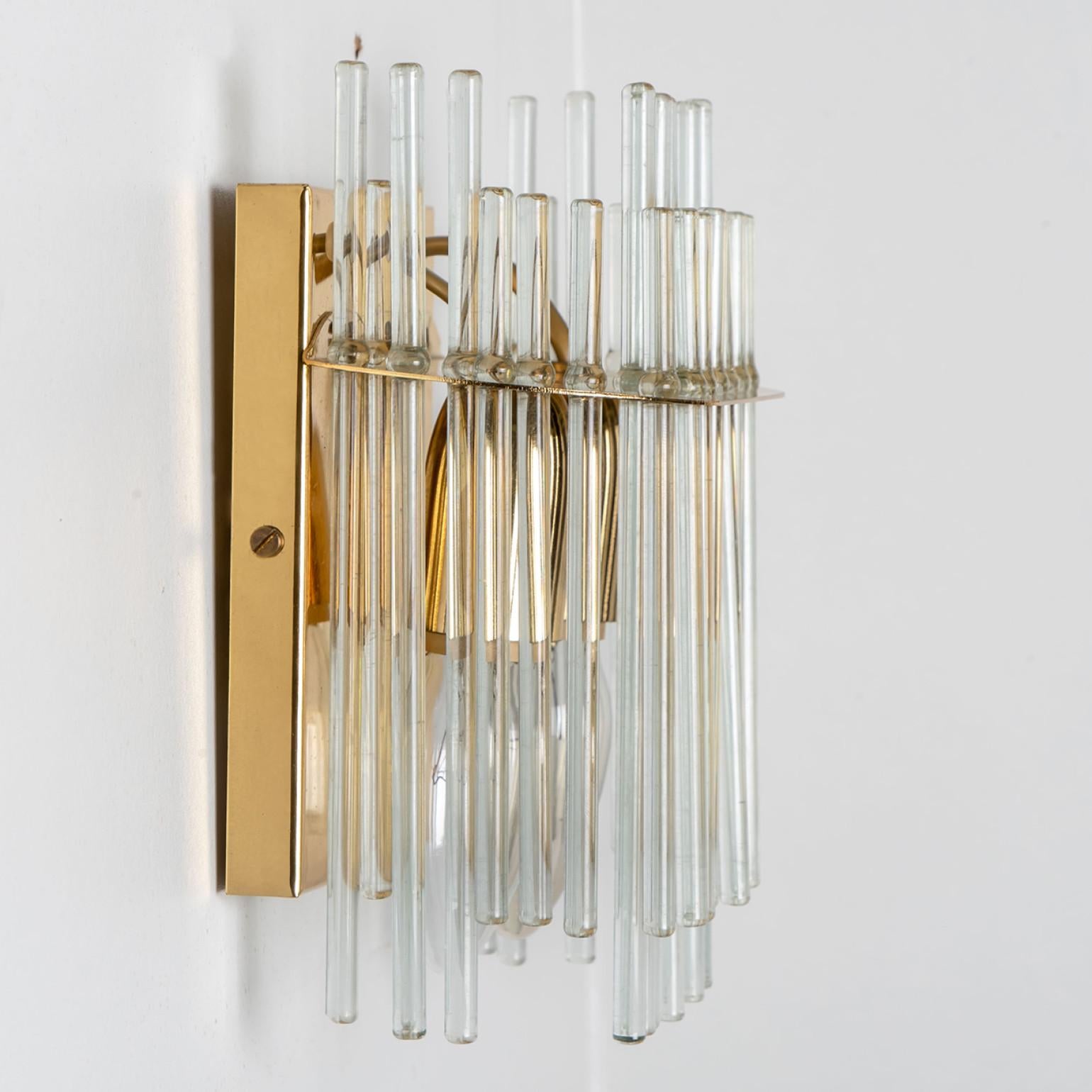 Gold Rod Glass and Clear Brass Wall Sconce, Sciolari, 1960 In Good Condition For Sale In Rijssen, NL
