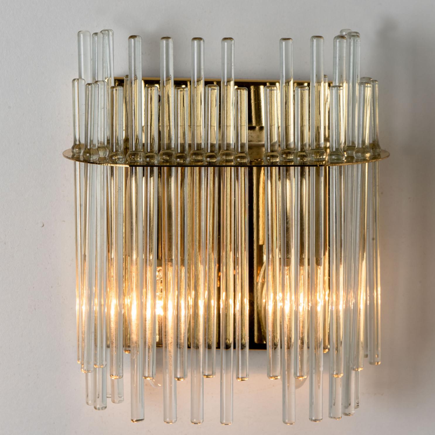 Gold Rod Glass and Clear Brass Wall Sconce, Sciolari, 1960 For Sale 1