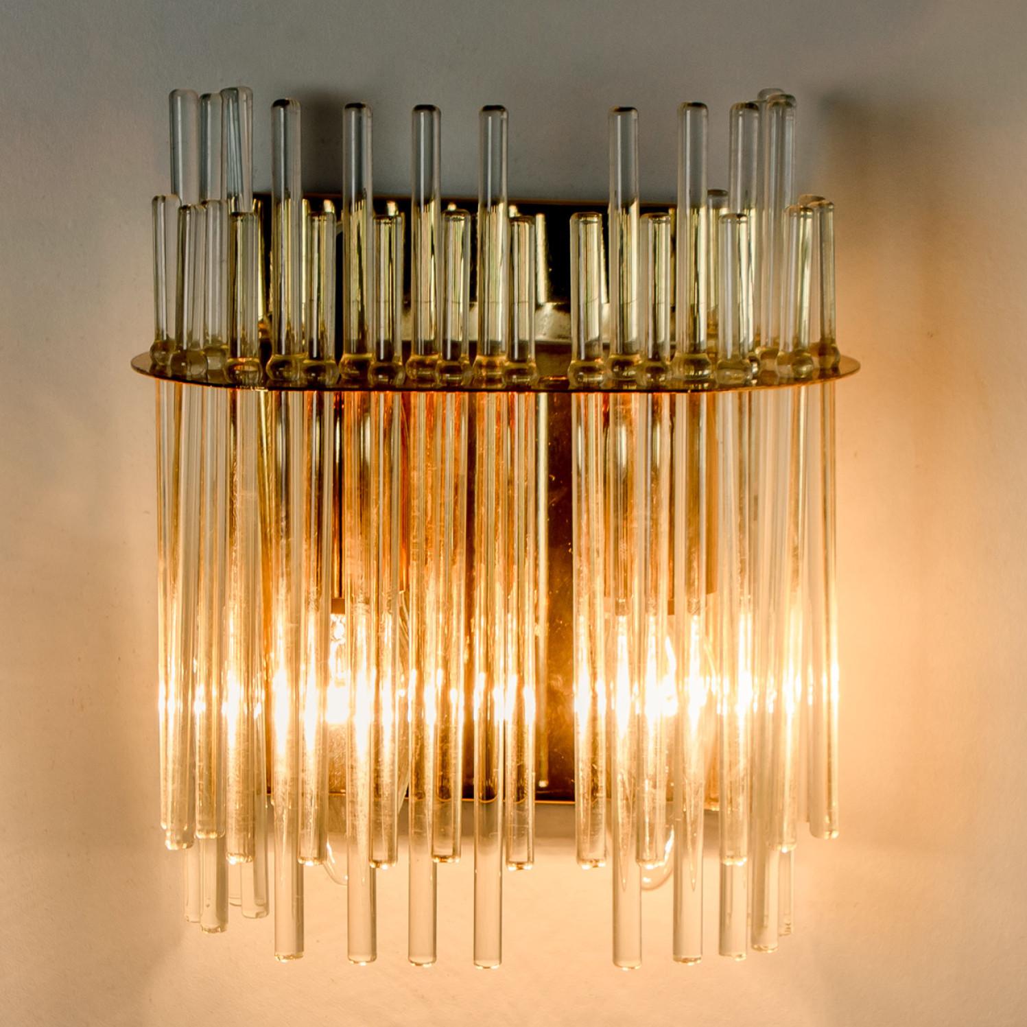 Gold Rod Glass and Clear Brass Wall Sconce, Sciolari, 1960 For Sale 2