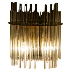 Retro Gold Rod Glass and Clear Brass Wall Sconce, Sciolari, 1960
