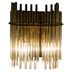 Gold Rod Glass and Clear Brass Wall Sconce, Sciolari, 1960