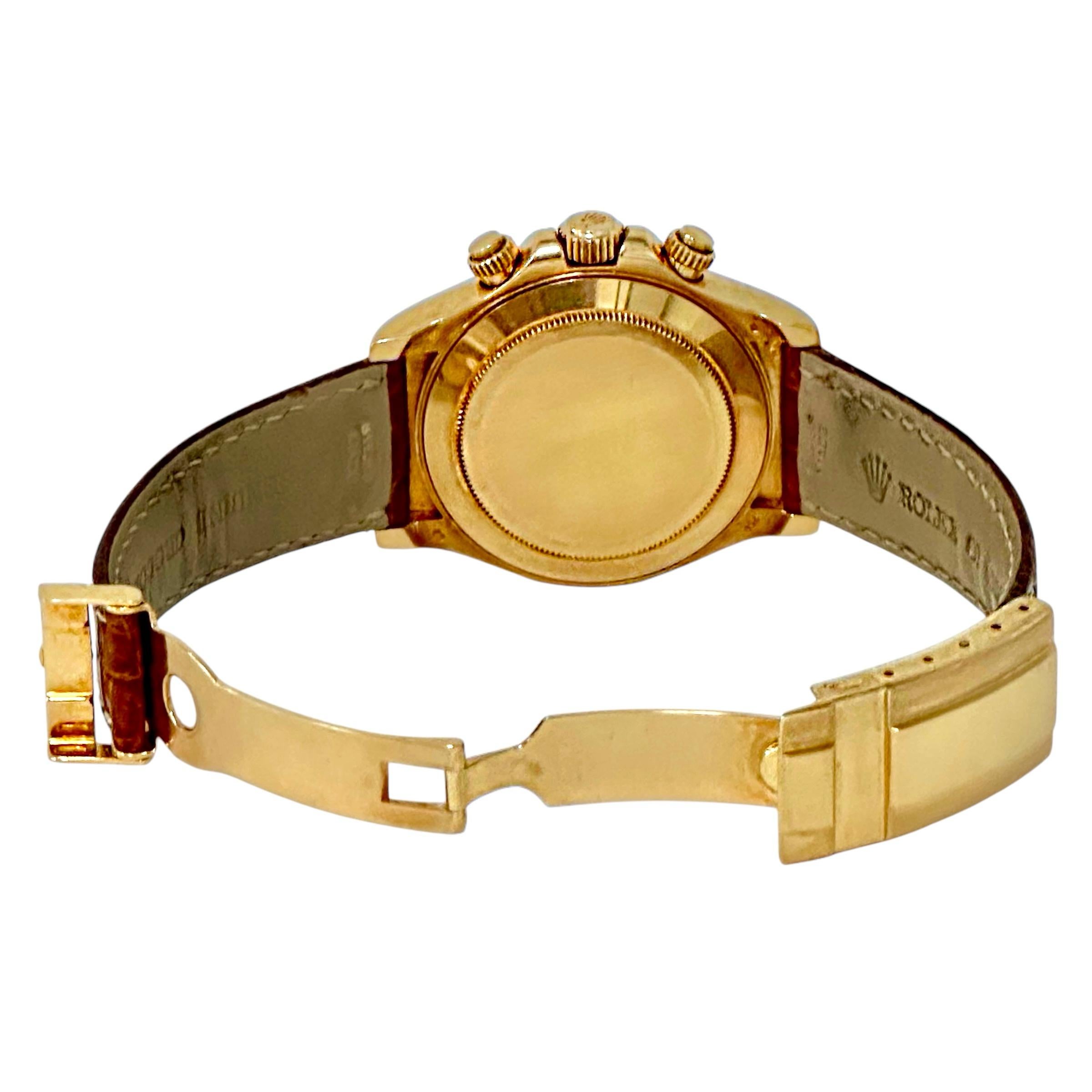 Women's or Men's Gold Rolex Cosmograph Daytona with White Dial on Crocodile Strap For Sale