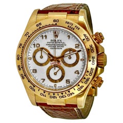 Gold Rolex Cosmograph Daytona with White Dial on Crocodile Strap