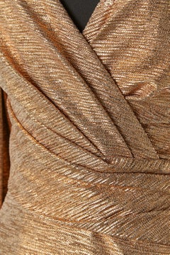 Vestido de noche rosa dorado con manga "Trompe l'oeil" TALBOT RUNHOF Nuevo con etiqueta