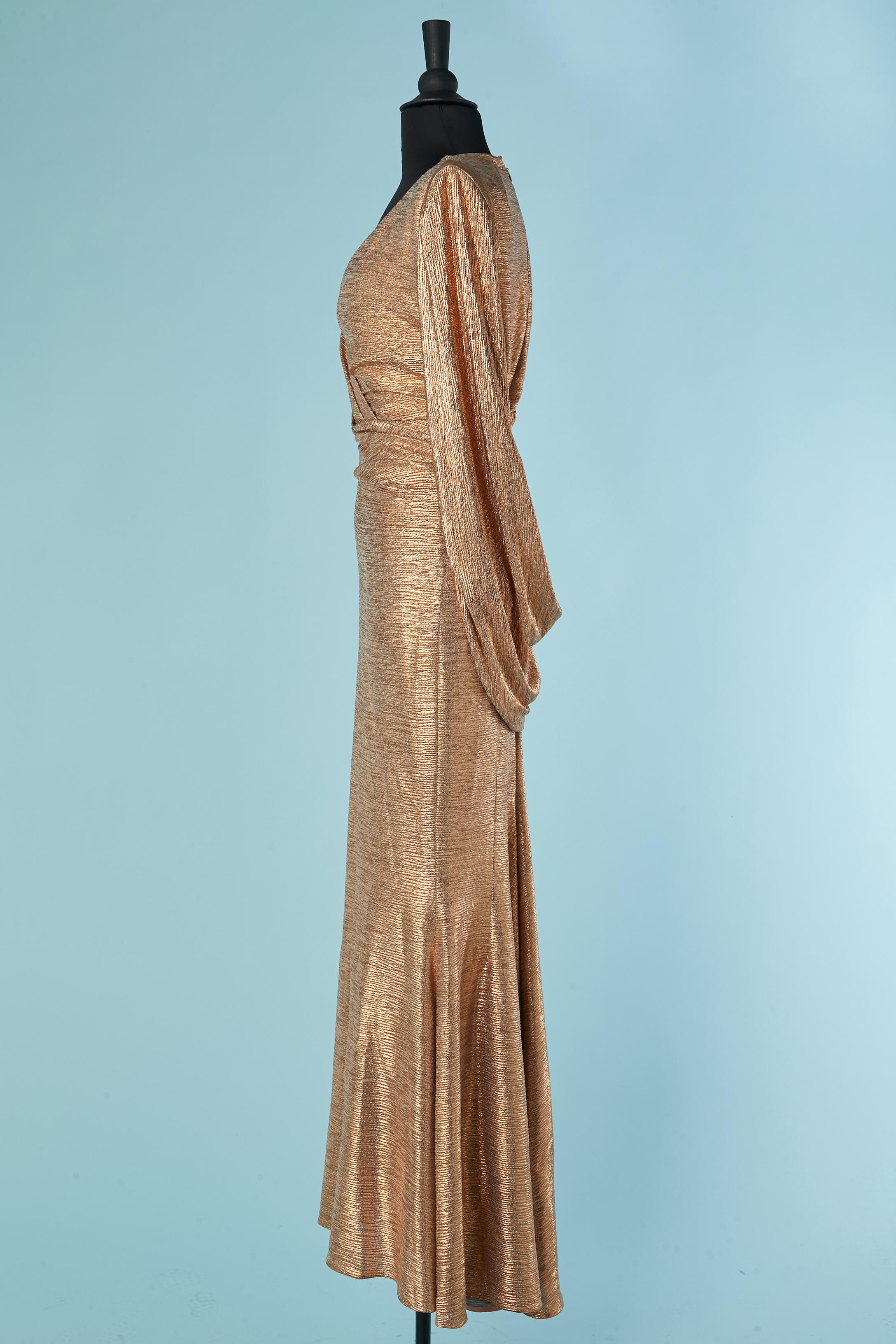 Robe de soirée rosée dorée avec manche 