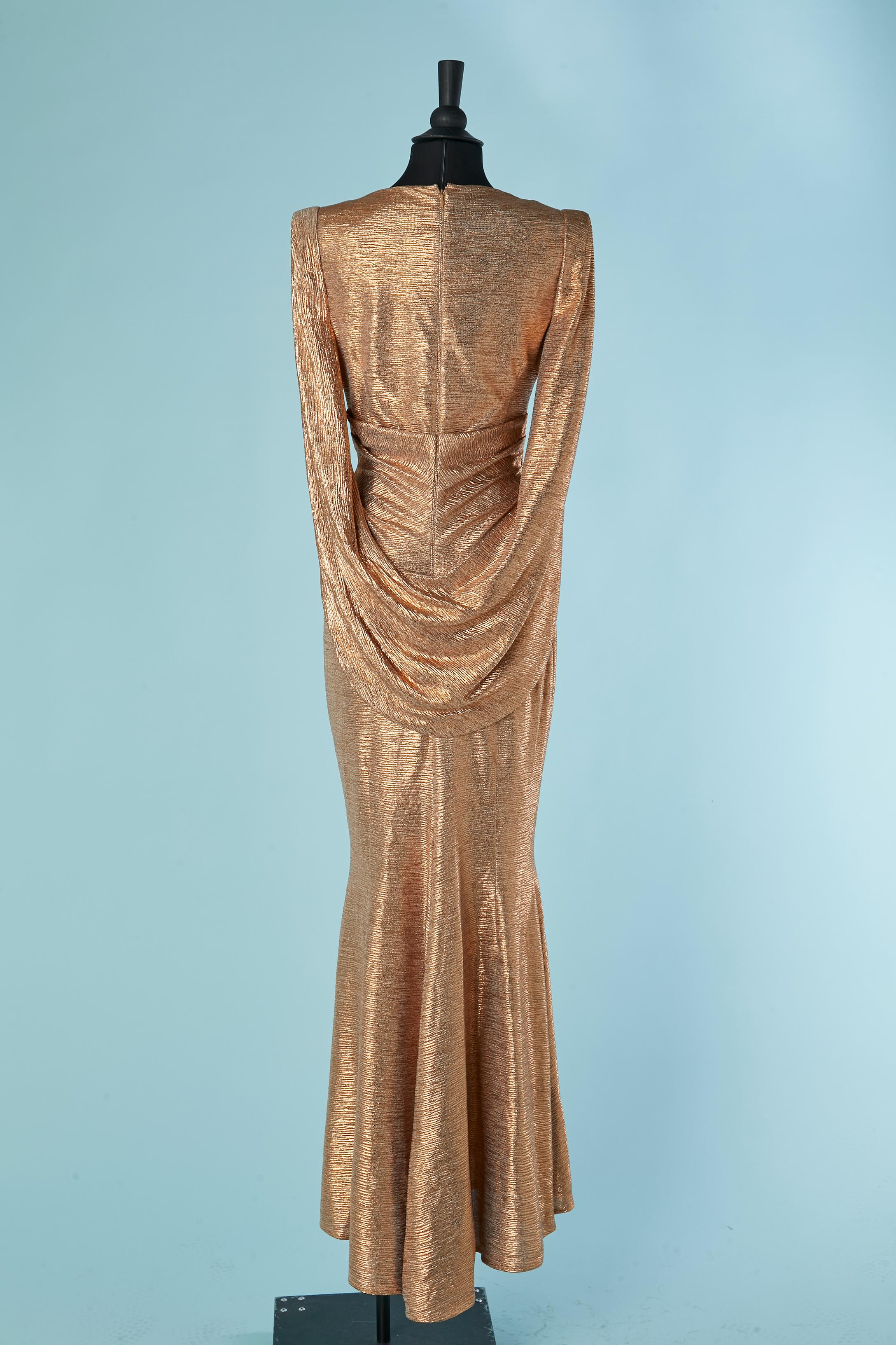 Robe de soirée rosée dorée avec manche 