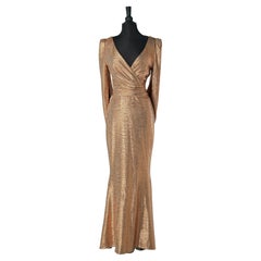 Gold rosé evening dress with "Trompe l'oeil" sleeve TALBOT RUNHOF New with tag