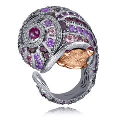 Gold Rosy The Snail Ring with Tourmaline, Topaz & Diamonds by Alex Soldier