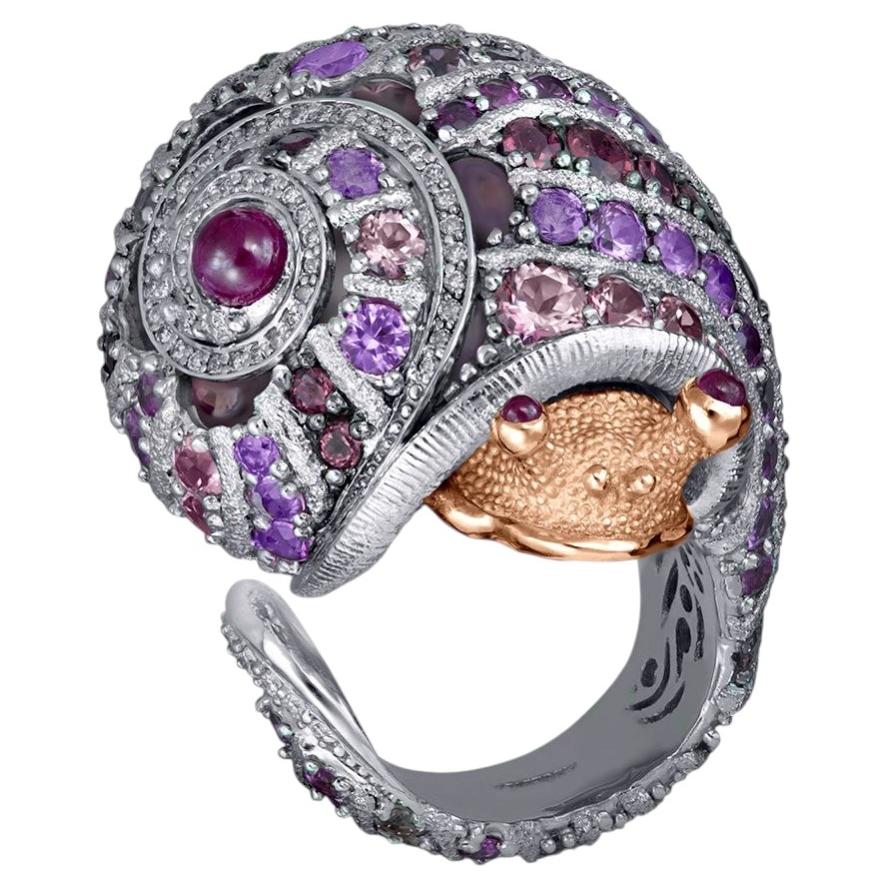 Anello Rosy The Snail in oro con tormalina, topazio e diamanti di Alex Soldier