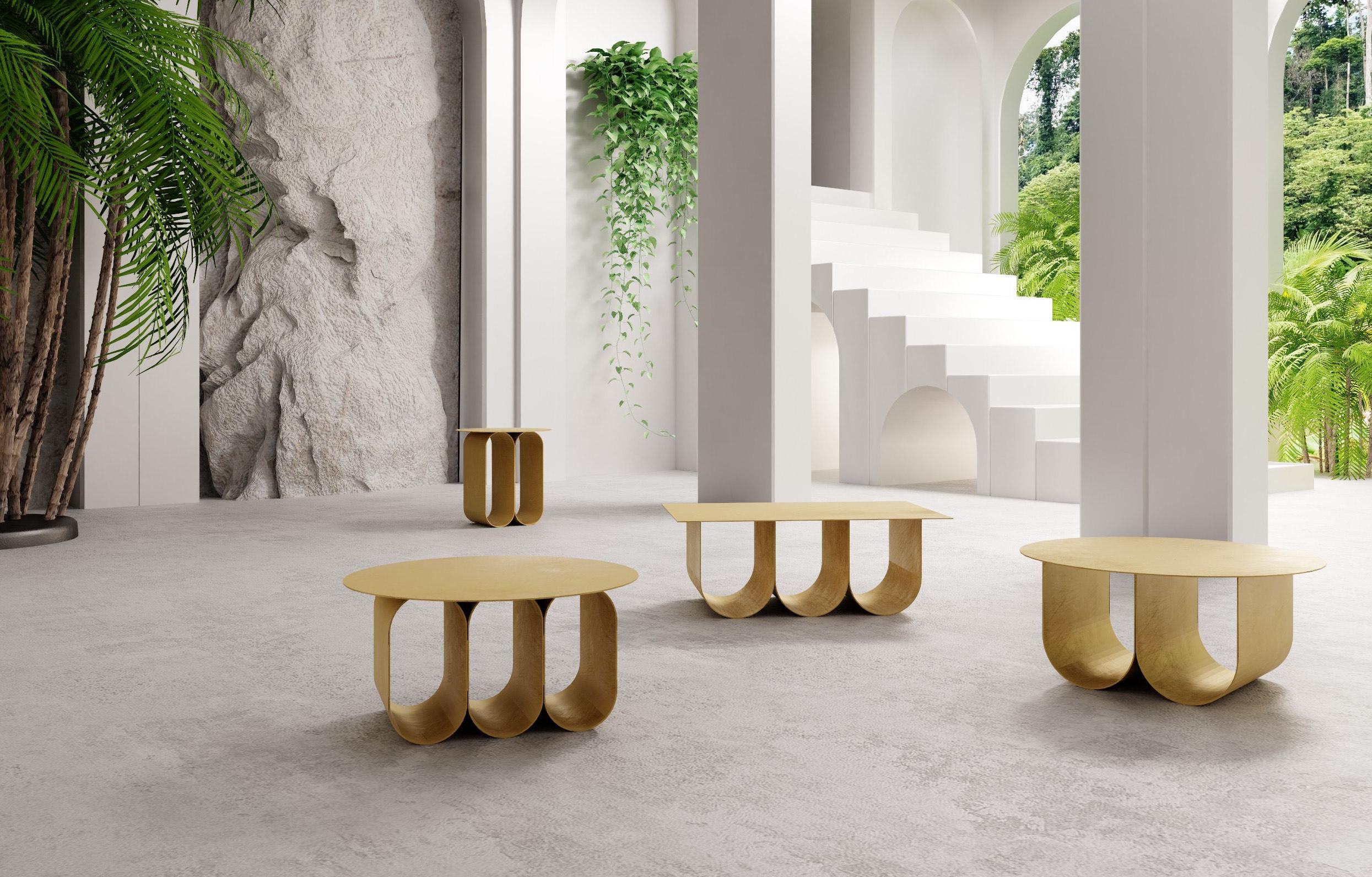 Gold Rounded 3 Arches Arcade Side and Coffee Table by Kasadamo
Dimensions: D 100 x H 40cm
Materials: stainless steel
Also Available: Other color and sizes available


Kasadamo is about uniqueness, visions and exclusivity, a brand that was designed