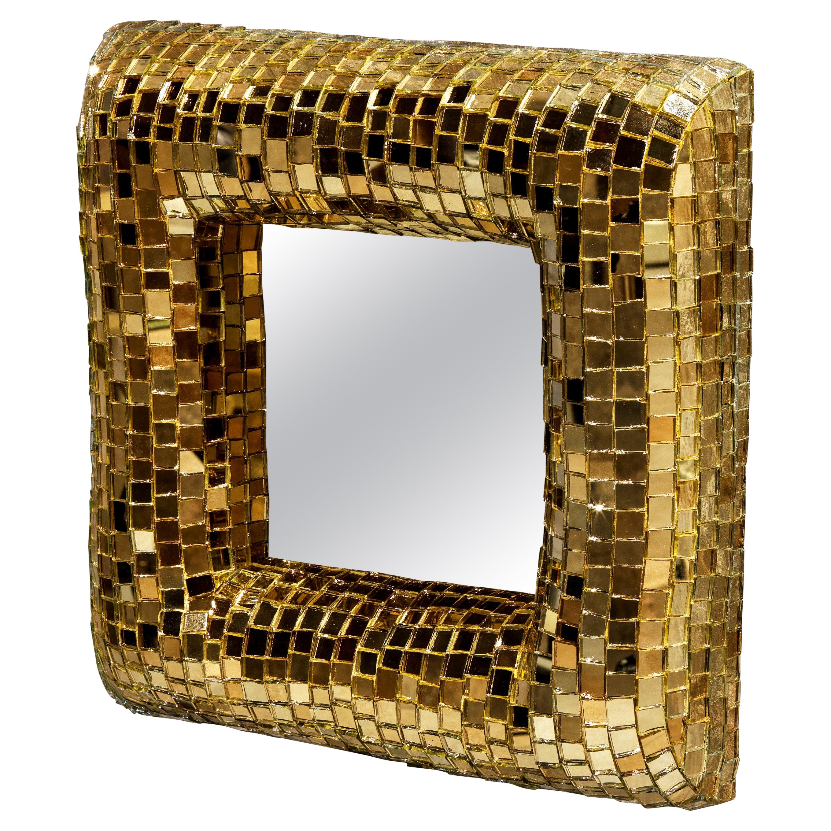Gold Rounded Mirror by Davide Medri For Sale