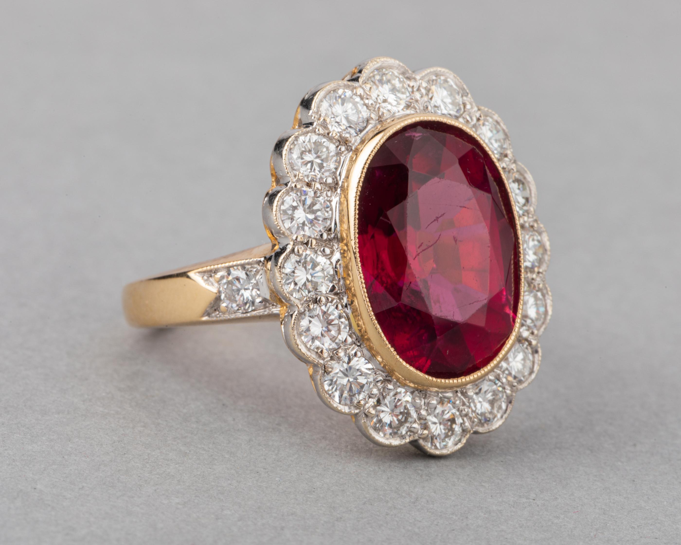 Gold Rubelite and 1.50 Carats Diamonds French Vintage Ring 5
