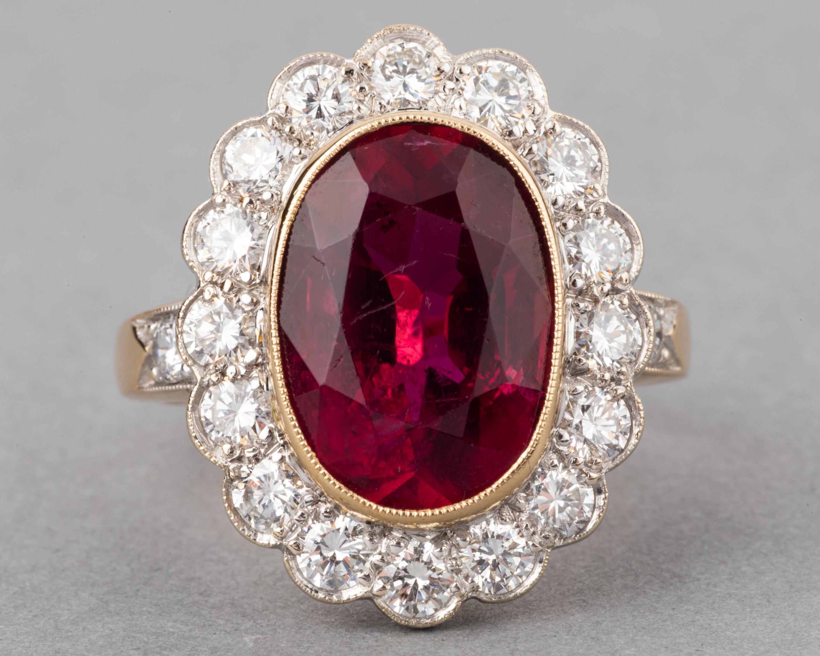 Gold Rubelite and 1.50 Carats Diamonds French Vintage Ring 6