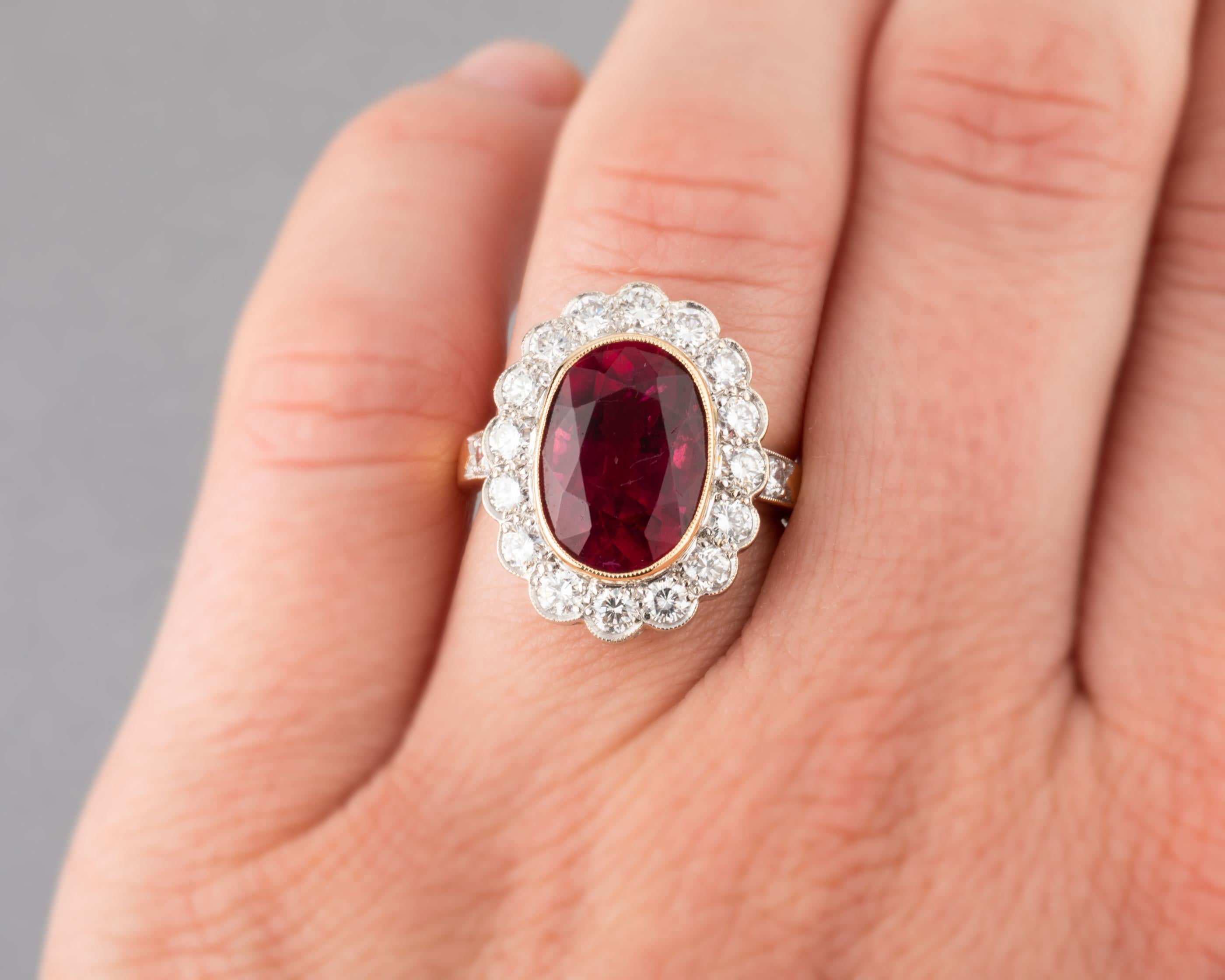 Oval Cut Gold Rubelite and 1.50 Carats Diamonds French Vintage Ring