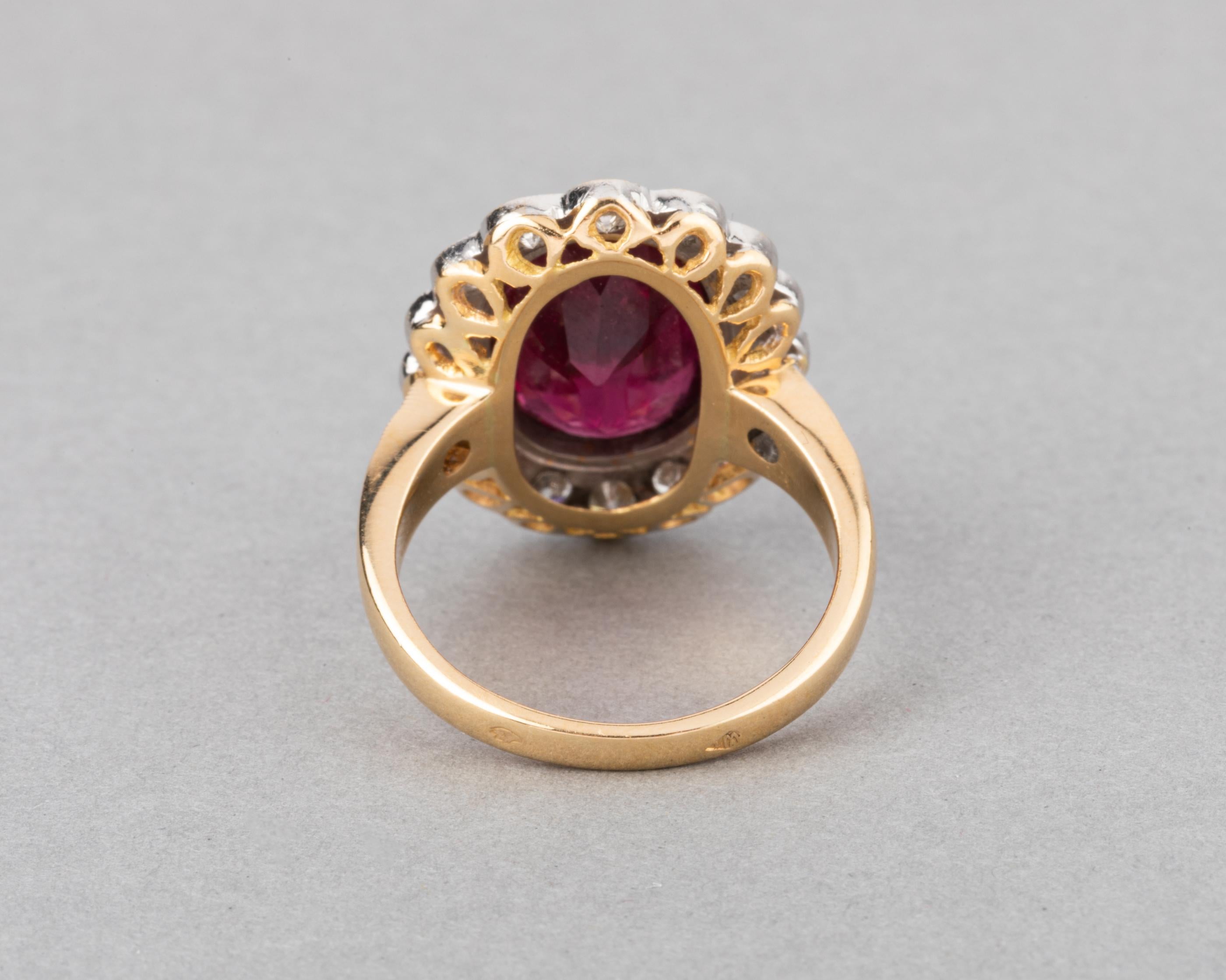 Gold Rubelite and 1.50 Carats Diamonds French Vintage Ring 1