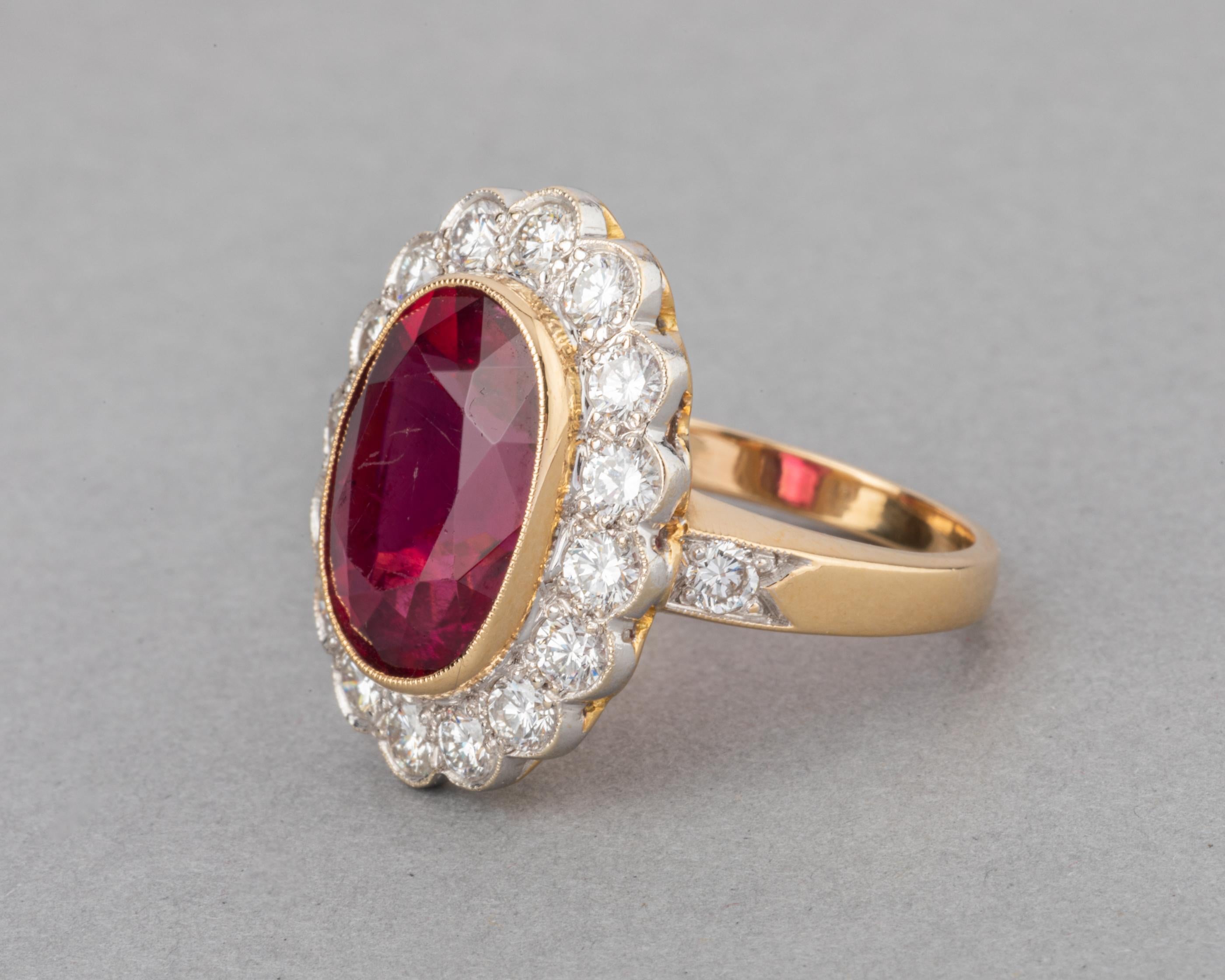 Gold Rubelite and 1.50 Carats Diamonds French Vintage Ring 2